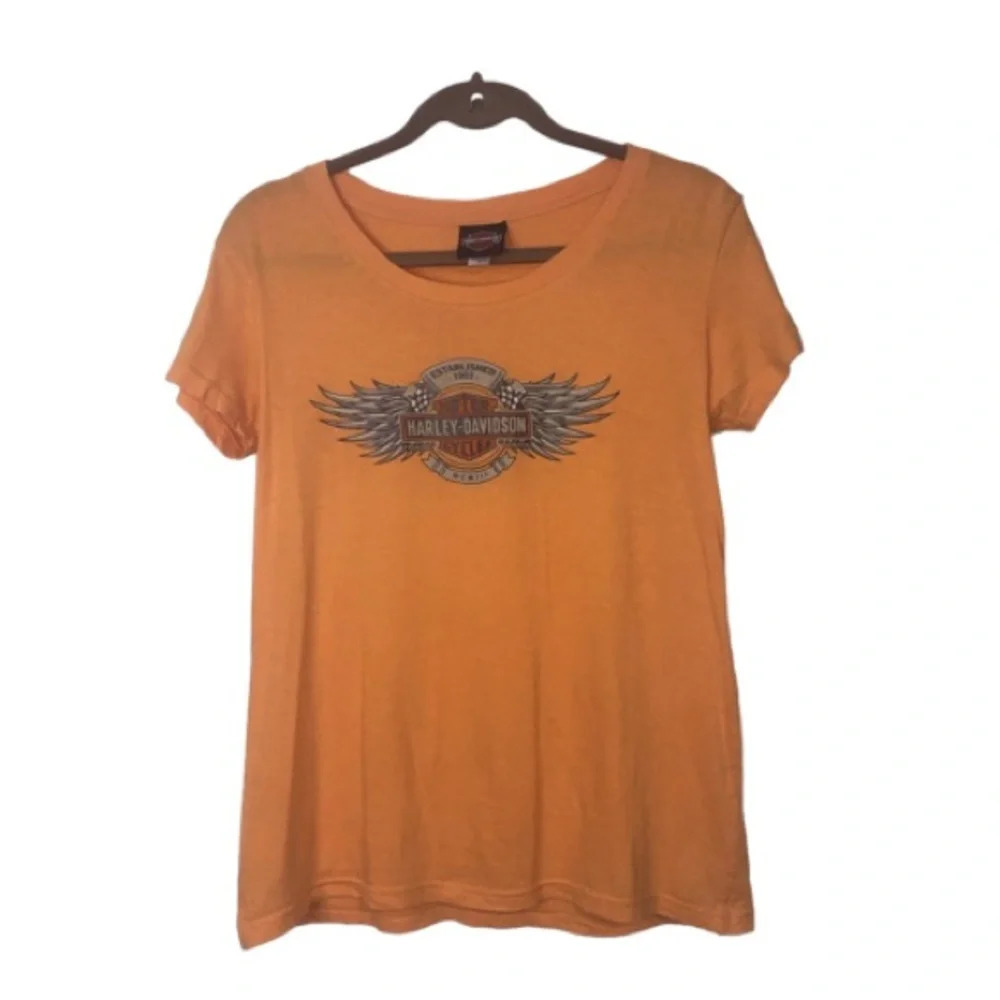 Harley Davidson Women's T-Shirt Orange Short Sleeve Cotton M